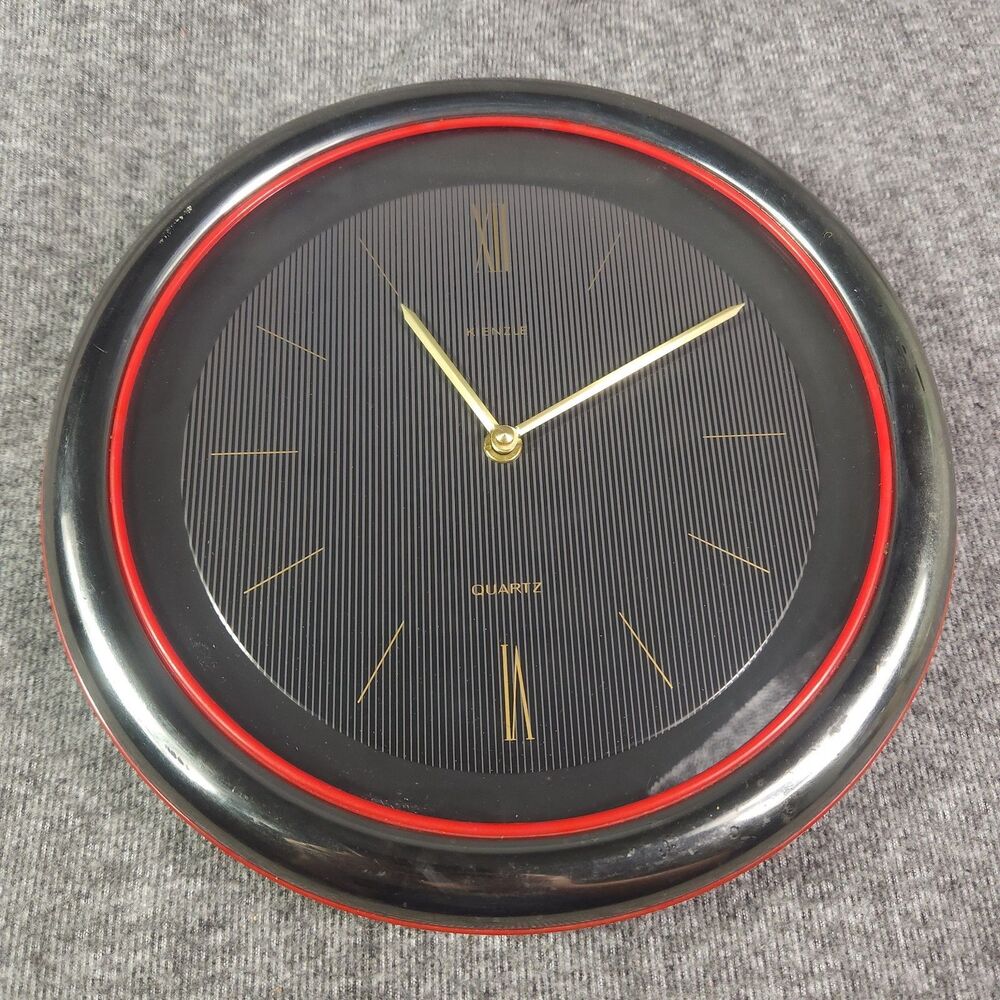Vintage Kienzle Quartz Wall Clock 1980s Postmodern Red Black Striped Germany MCM